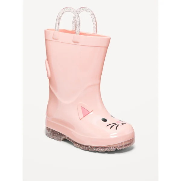 Tall Cat-Graphic Rain Boots for Toddler Girls - Pink Cat