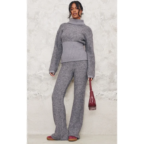 Tall Charcoal Contrast Textured Knit Pants