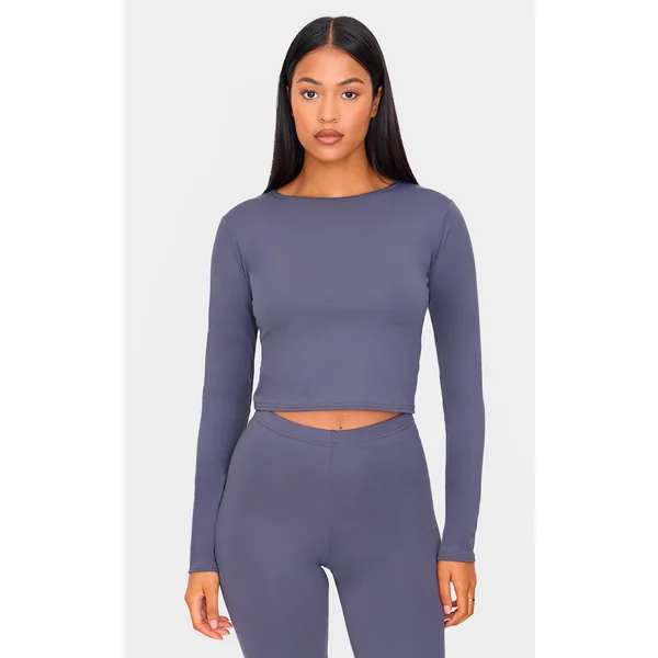 Tall Charcoal Crew Neck Long Sleeve Active Top