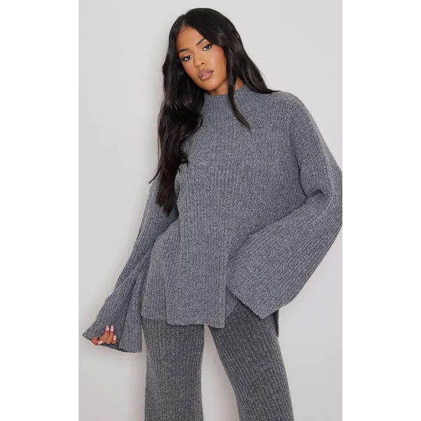 Tall Charcoal Luxe Rib Knit Oversized Sweater