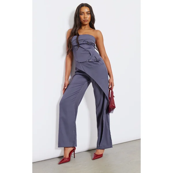 Tall Charcoal Tailored Cut Out Detail Wide Leg Pants
