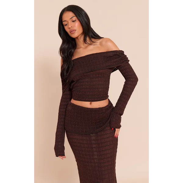 Tall Chocolate Bardot Textured Knit Top