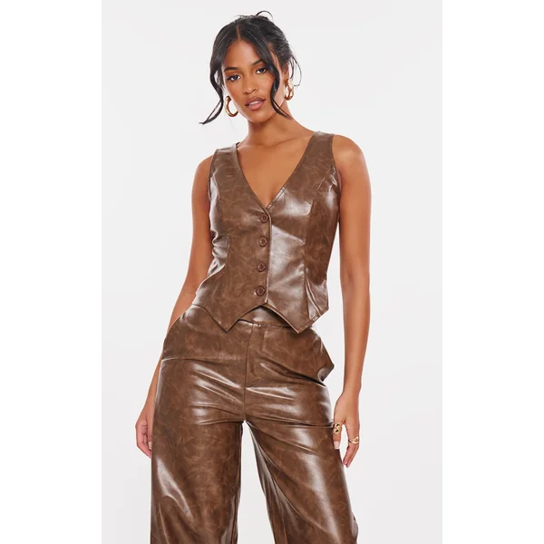 Tall Chocolate Faux Leather Vest