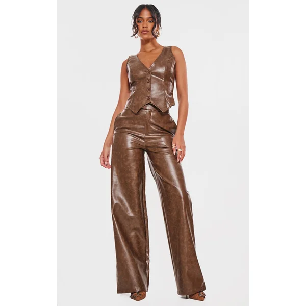 Tall Chocolate Faux Leather Wide Leg Pants