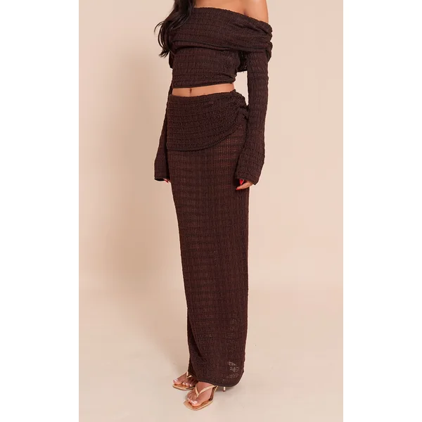 Tall Chocolate Fold Over Textured Knit Skirt