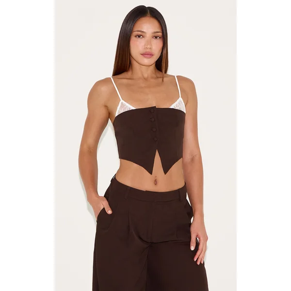 Tall Chocolate Lace Detail Tailored Bandeau Top