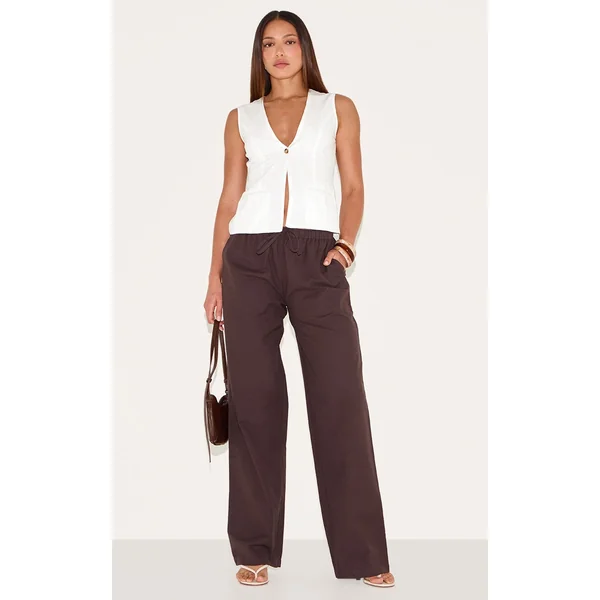 Tall Chocolate Linen Drawstring Waist Pants
