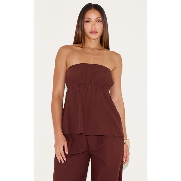 Tall Chocolate Linen Look Peplum Bandeau Top