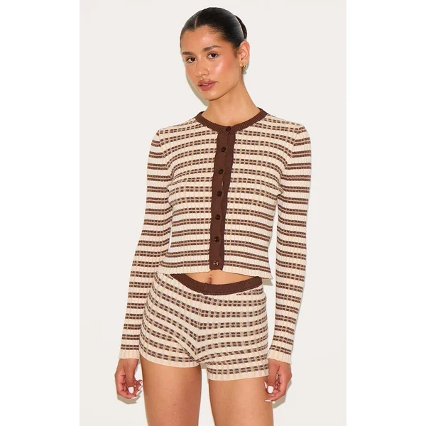 Tall Chocolate Stripe Knitted Cardigan
