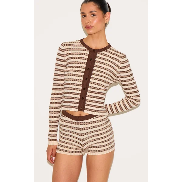 Tall Chocolate Stripe Knitted Shorts