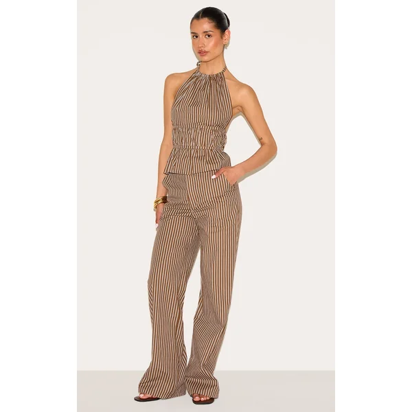 Tall Chocolate Stripe Woven Mid-rise Wide Leg Pant