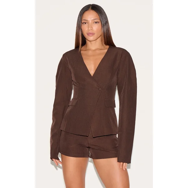Tall Chocolate Tailored Cinched Asymmetric Blazer