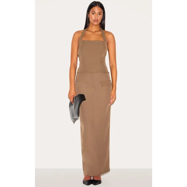 Tall Chocolate Tailored Woven Pocket Detail Maxi Skirt