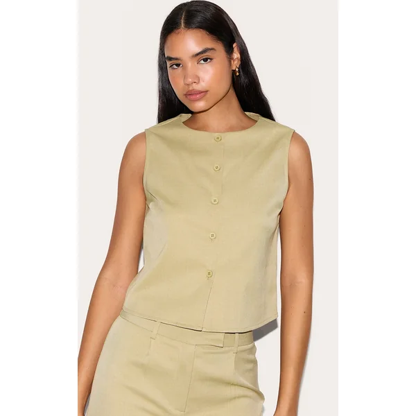 Tall Clay Tailored Button Up Cropped Sleeveless Vest