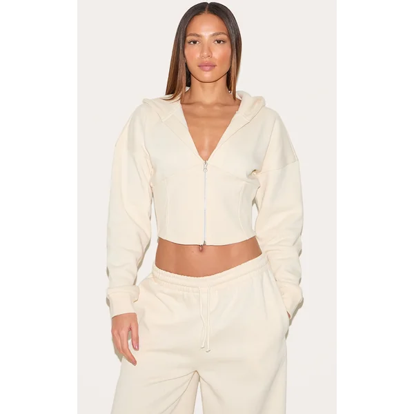 Tall Cream Corset Seam Detail Zip Hoodie