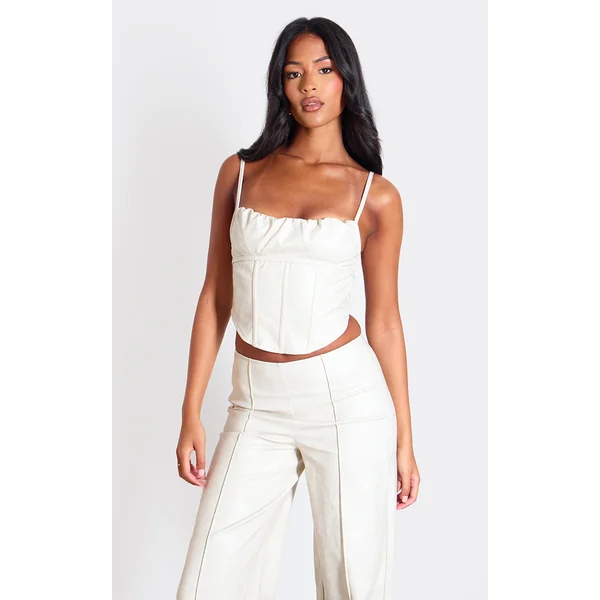 Tall Cream Faux Leather Boned Corset