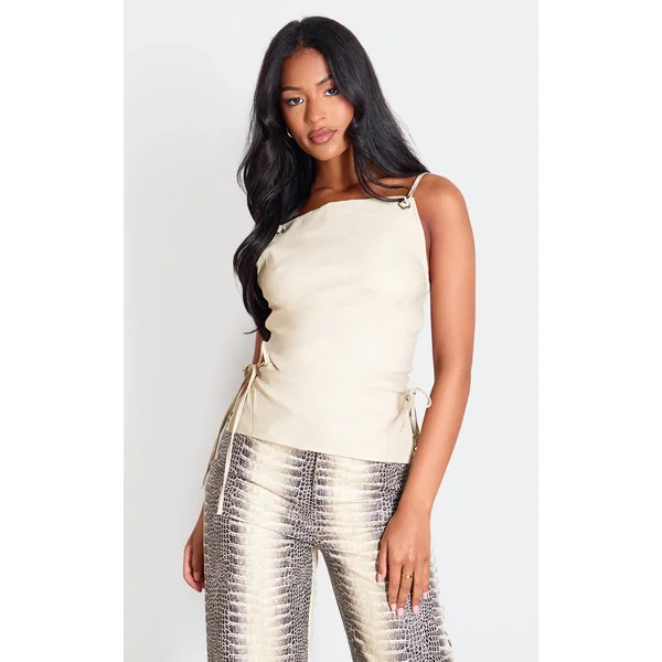 Tall Cream Faux Leather Open Back Top
