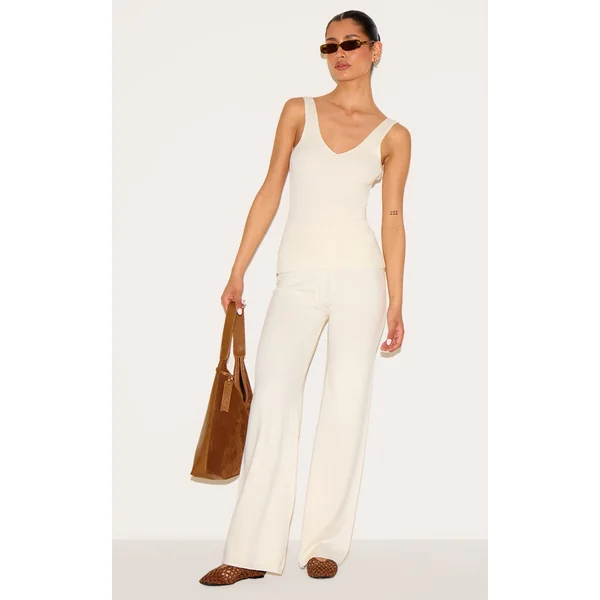 Tall Cream Knitted Straight Leg Pants