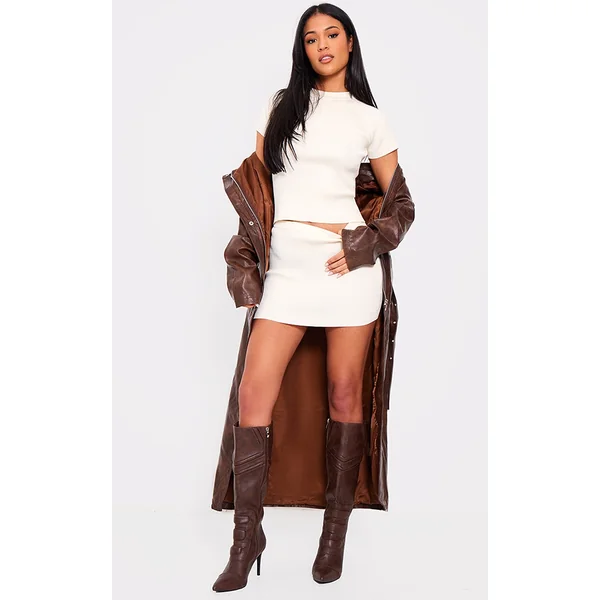 Tall Cream Rib Detail Knit Micro Mini Skirt