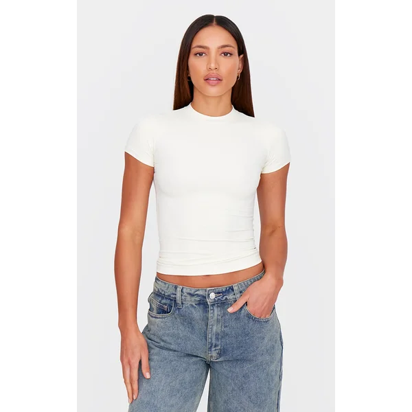 Tall Cream Snatched Sculpt Short Sleeve Top