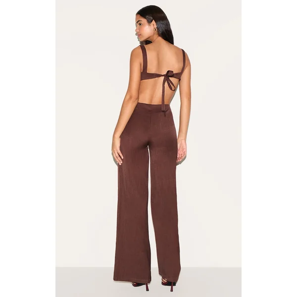 Tall Dark Chocolate Open Back Wide Leg Jumpsuit