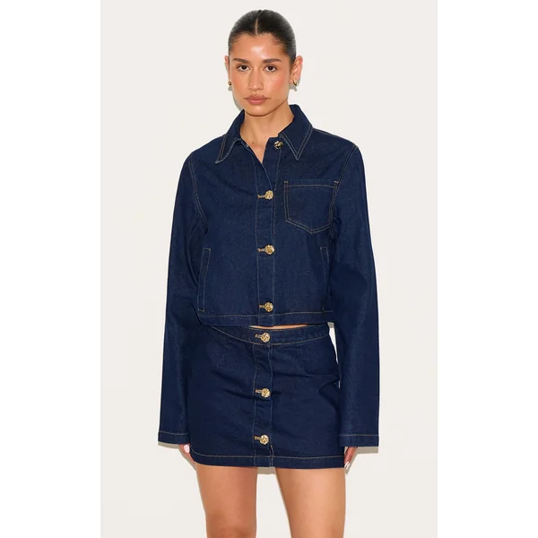 Tall Dark Indigo Button Trim Denim Mini Skirt