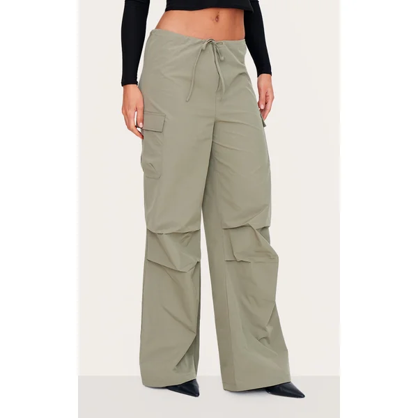 Tall Dark Khaki Tie Front Wide Leg Pants