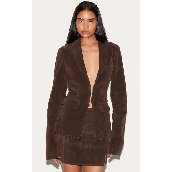 Tall Deep Chocolate Faux Suede Cinched Blazer