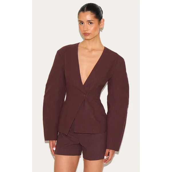 Tall Deep Chocolate Premium Linen Look Tailored Hot Pant