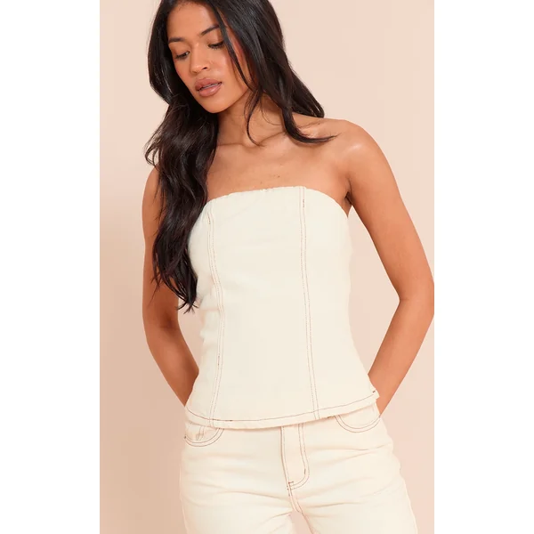 Tall Ecru Bandeau Denim Top