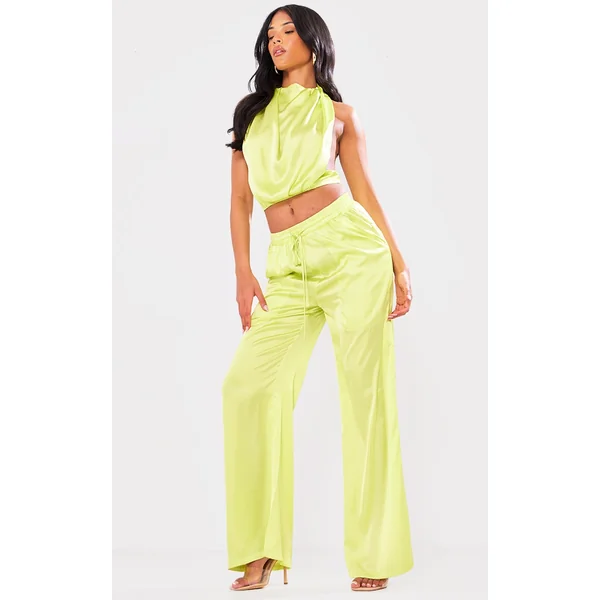 Tall Green Drawstring Satin Pants