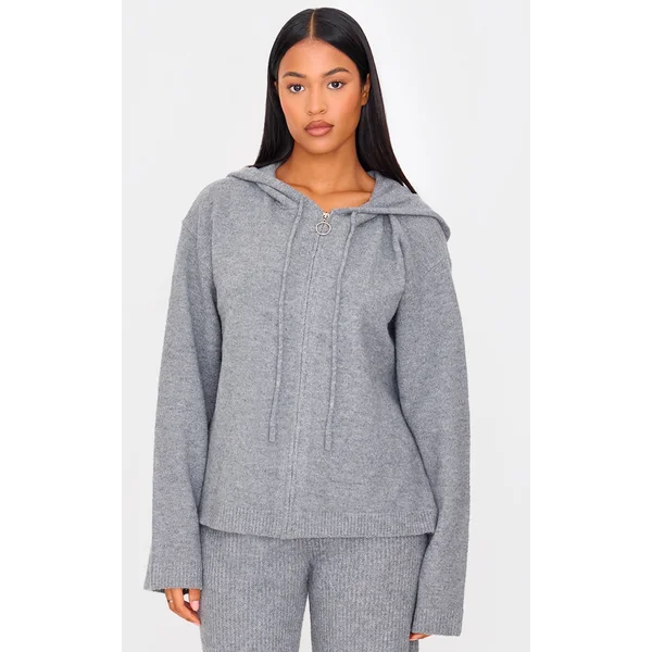 Tall Grey Knit Zip Up Hoodie