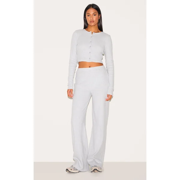 Tall Grey Marl Brushed Rib Wide Leg Pants