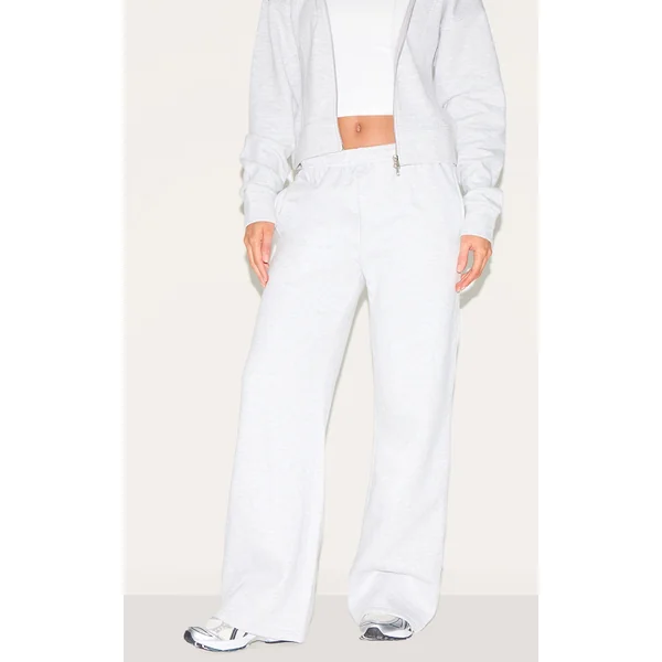 Tall Grey Marl Mid Rise Drawstring Wide Leg Sweatpants