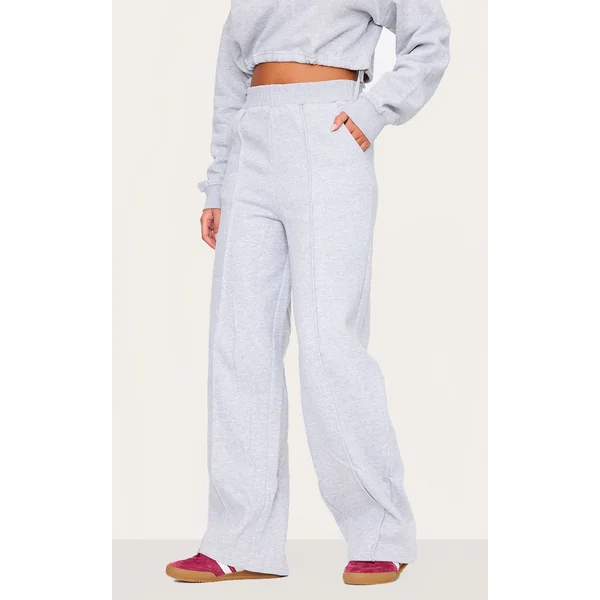 Tall Grey Marl Seam Detail High Waist Wide Leg Sweatpants
