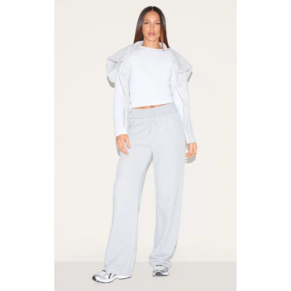 Tall Grey Marl Straight Leg Fold Over Sweatpants