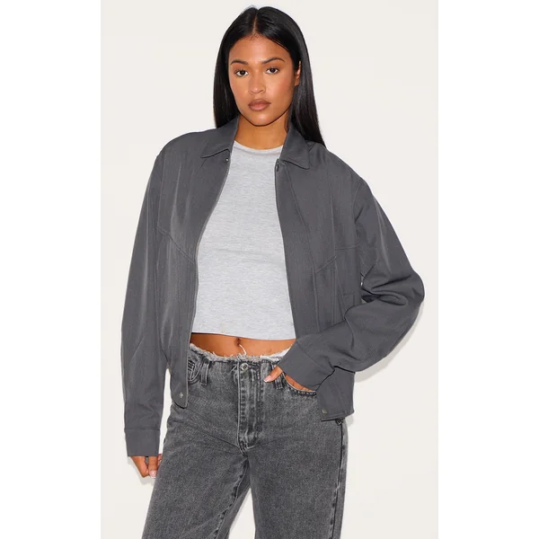 Tall Grey Oversized Utility Bomber Jacket