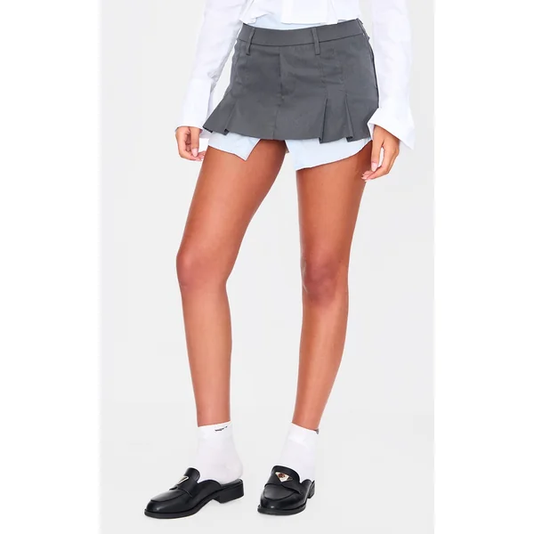 Tall Grey Pleated Layer Detail Mini Skirt