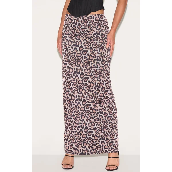 Tall Leopard Print Lined Mesh Maxi Skirt