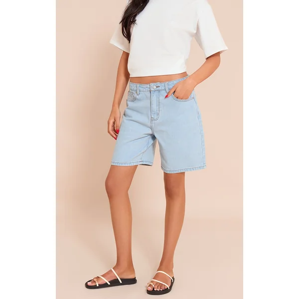 Tall Light Blue Mid Rise Relaxed Boyfriend Shorts