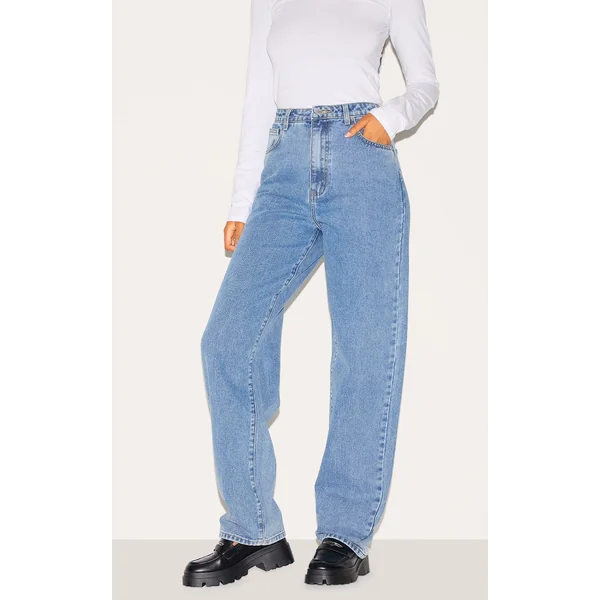 Tall Mid Blue Wash High Waist Boyfriend Jeans