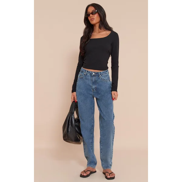 Tall Mid Blue Wash High Waist Mom Jeans