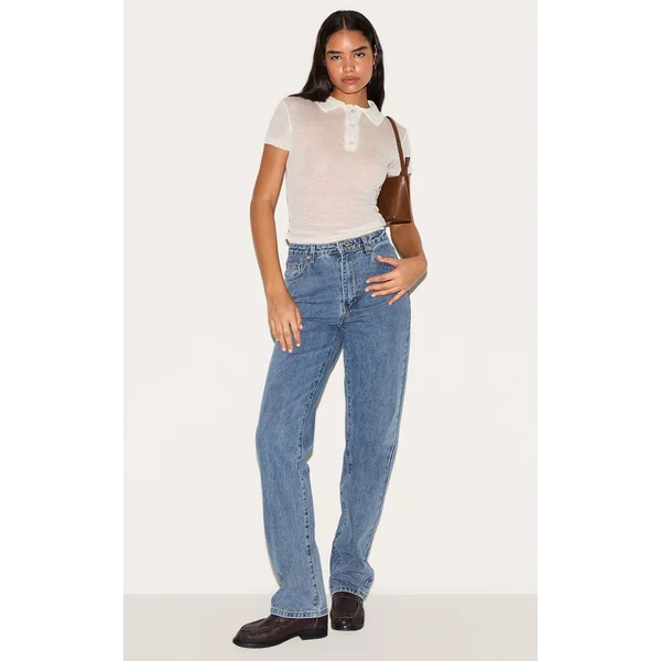Tall Mid Blue Wash High Waist Straight Leg Jeans