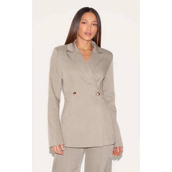 Tall Mocha Premium Tailored Woven Cinched Waist Fitted Blazer
