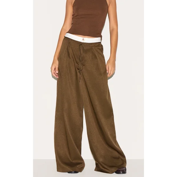 Tall Mushroom Mid Rise Boxer Detail Wide Leg Pants