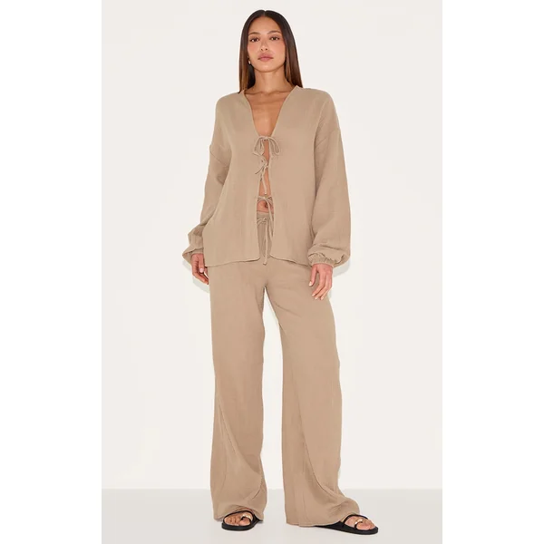 Tall Mushroom Textured Cheesecloth Wide Leg Pants