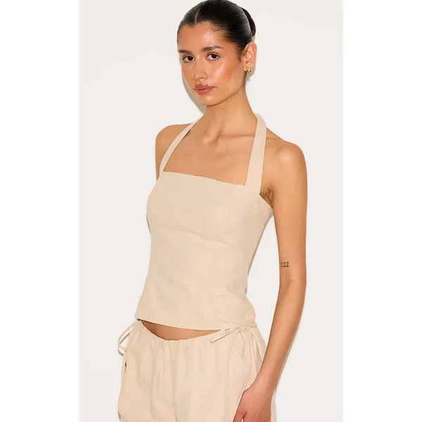 Tall Natural Premium Linen Look Halterneck Top