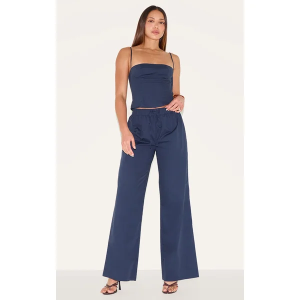 Tall Navy Drawstring Woven Wide Leg Pants