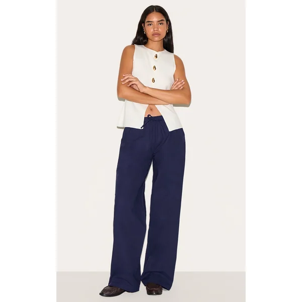 Tall Navy Linen Drawstring Waist Pants
