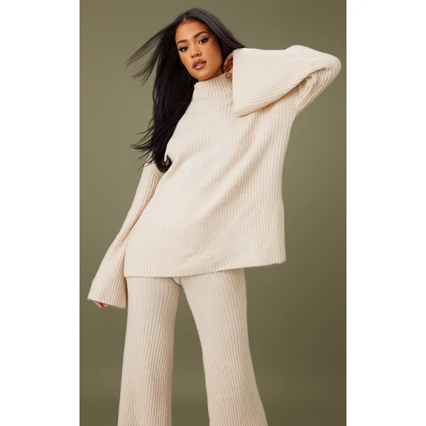 Tall Oatmeal Luxe Rib Knit Oversized Sweater